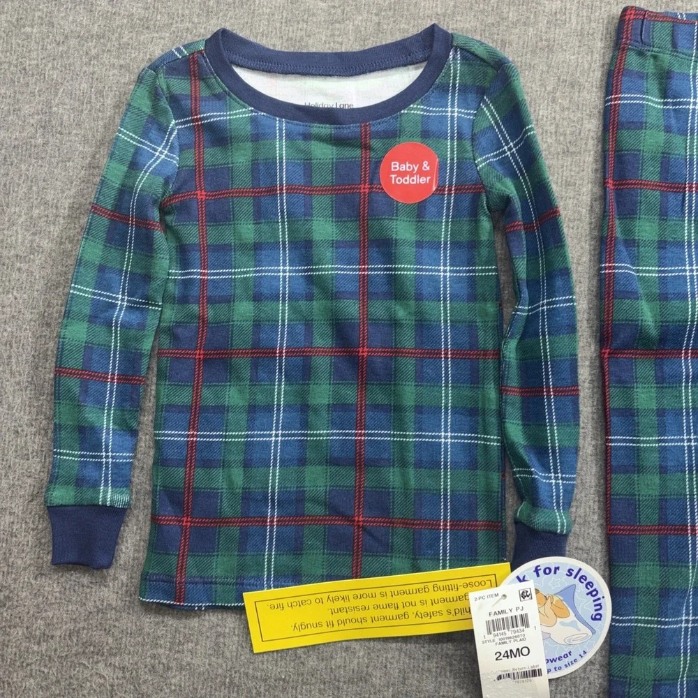 Holiday Lane Toddler SZ 24 MOSnug Fit Plaid Cotton Matching Family PJ's 2 PC Set